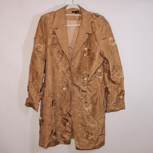 Y2K ...Way Golden Button Up Blazer With Floral Embroidery Details Size 14